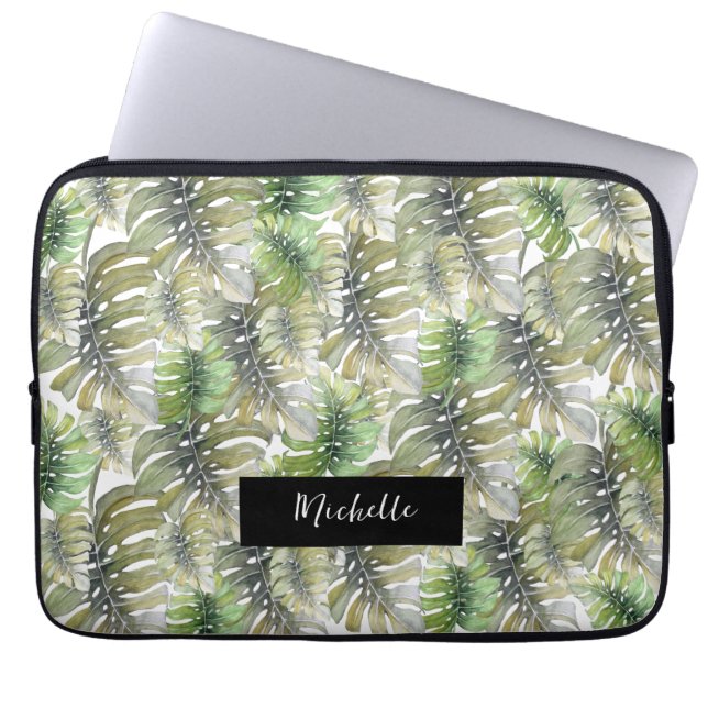 Housse Pour Ordinateur Portable Monstère tropicale Palm Pastel Monogrammé (Devant)