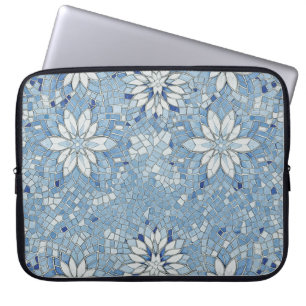 Housse Pour Ordinateur Portable mosaïque florale bleue