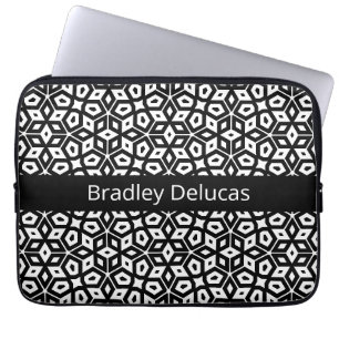 Housse Pour Ordinateur Portable Mosaïque noire et blanche avec bande de nom noir