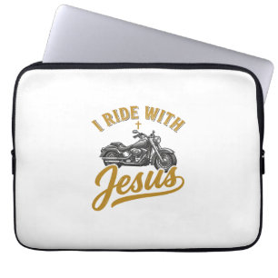 Housse Pour Ordinateur Portable Motard Chrétien Je Roule Avec Jésus Vintage Moto