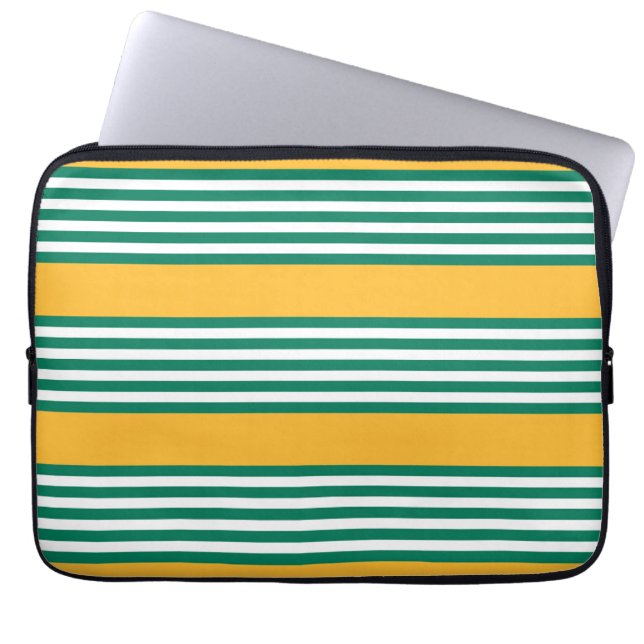 Housse Pour Ordinateur Portable Motif à cinq bandes vert et blanc avec jaune (Devant)