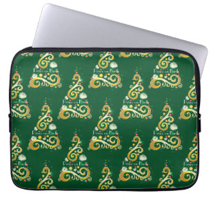 Housse Pour Ordinateur Portable motif Abstrait de Noël vert et or