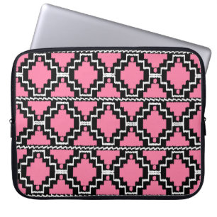 Housse Pour Ordinateur Portable Motif Aztèque Ikat - Rose Fuchsia, Noir et Blanc