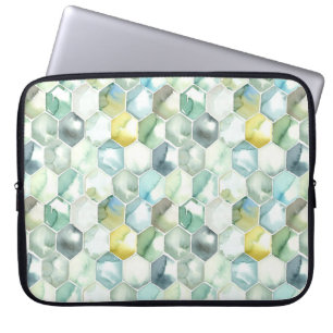 Housse Pour Ordinateur Portable Motif bleu et vert de Honycomb d'aquarelle