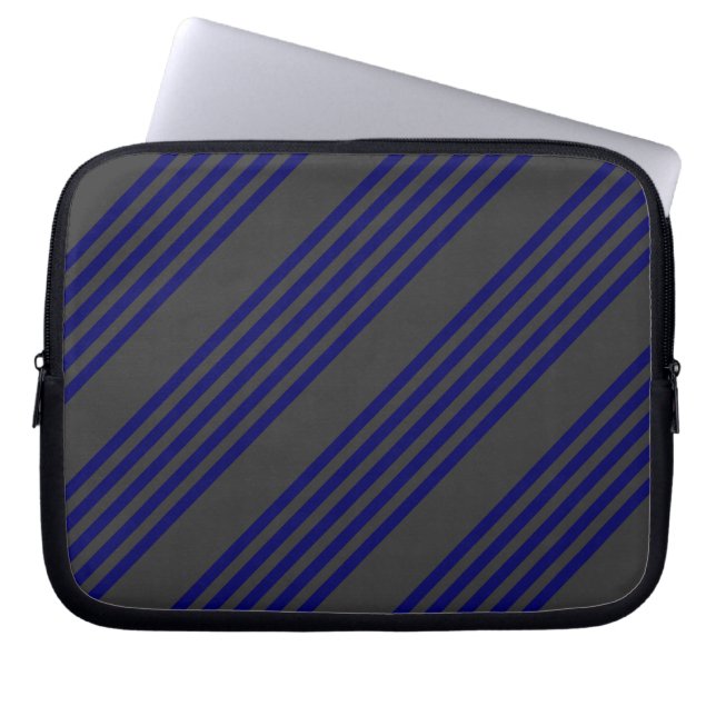 Housse Pour Ordinateur Portable Motif bleu marine et charbon cinq bandes (Devant)