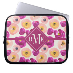 Housse Pour Ordinateur Portable Motif botanique d'aquarelle du monogramme
