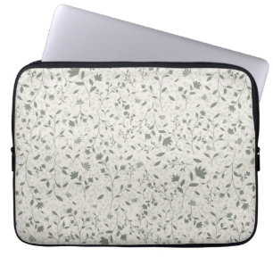 Housse Pour Ordinateur Portable Motif botanique floral vert sauge mat sur fond cla