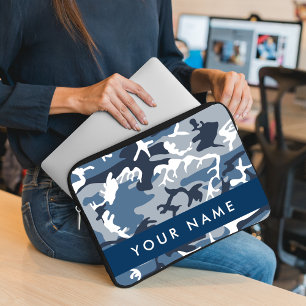 Housse Pour Ordinateur Portable Motif camouflage neige hivernale bleue Personnalis