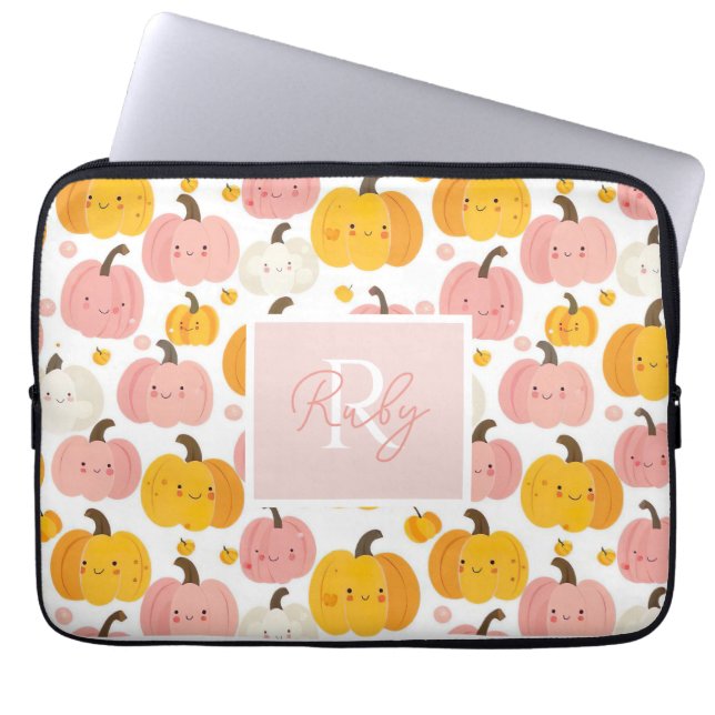 Housse Pour Ordinateur Portable Motif Citrouille aquarelle avec nom (Devant)