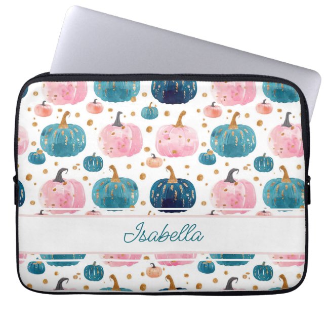 Housse Pour Ordinateur Portable Motif Citrouille aquarelle avec nom (Devant)