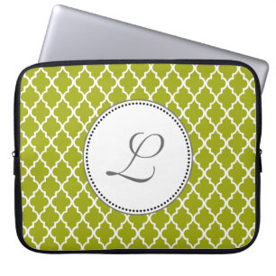 Housse Pour Ordinateur Portable motif cool lime quatrefoil monogramme