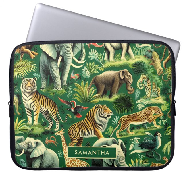 Housse Pour Ordinateur Portable Motif d'animaux de la jungle vintage (Devant)