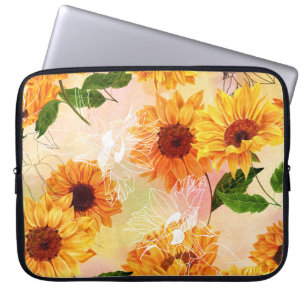 Housse Pour Ordinateur Portable Motif d'aquarelle de tournesols jaunes dessinés à 