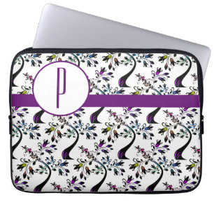 Housse Pour Ordinateur Portable Motif d'arbre arc-en-ciel initial personnalisé