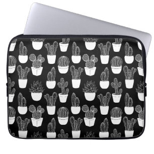 Housse Pour Ordinateur Portable Motif d'art en ligne blanche de cactus