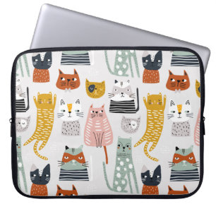 Housse Pour Ordinateur Portable Motif de chat à main mignon Doodle