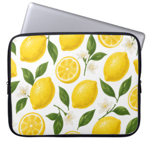 Housse Pour Ordinateur Portable Motif de citron frais avec feuilles et fleurs
