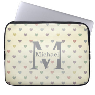 Housse Pour Ordinateur Portable Motif de cœur pastel minimaliste monogramme person