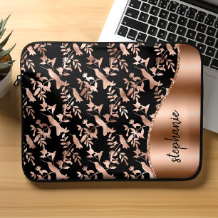 Housse Pour Ordinateur Portable Motif de colibri personnalisé Rose or noir