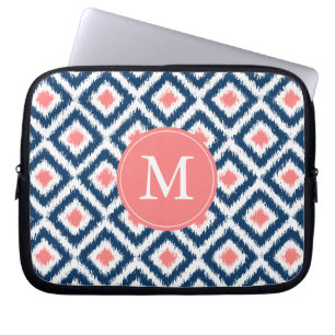 Housse Pour Ordinateur Portable Motif de corail bleu décoré d'un monogramme d'Ik