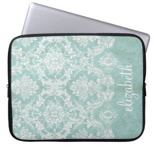 Housse Pour Ordinateur Portable Motif de Damas Vintage bleu glace avec finition gr