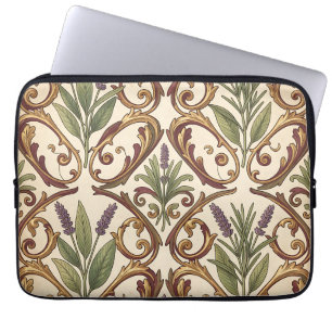 Housse Pour Ordinateur Portable Motif de défilement or et lavande Romarin 