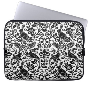 Housse Pour Ordinateur Portable Motif de faisan et lièvre, blanc et noir