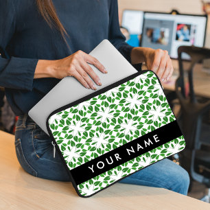 Housse Pour Ordinateur Portable Motif de feuille, feuilles vertes, votre nom