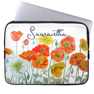 Housse Pour Ordinateur Portable Motif de fleur de pavot rouge orange Merci