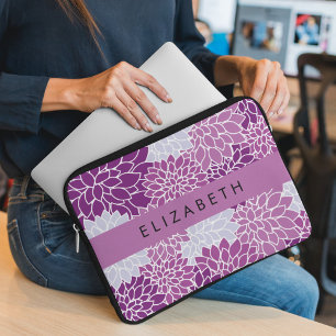Housse Pour Ordinateur Portable Motif De Fleurs, Dahlia Violet, Votre Nom