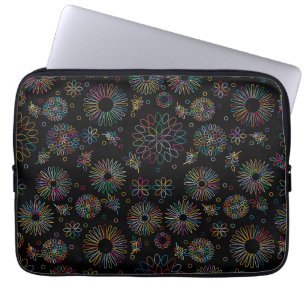 Housse Pour Ordinateur Portable Motif de fleurs en spirale d'art linéaire coloré s