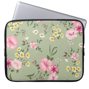 Housse Pour Ordinateur Portable Motif de fleurs vintage sans couture sur fond vert