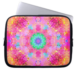 Housse Pour Ordinateur Portable Motif de fractale d'étoiles et de bulles de rose