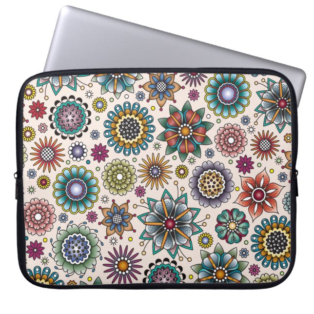 Housse Pour Ordinateur Portable Motif de griffonnage de fleur de style de tatouage (Devant)