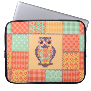 Housse Pour Ordinateur Portable Motif de hibou en patchwork sans couture. Arrière