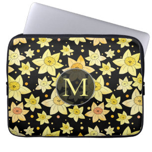 Housse Pour Ordinateur Portable Motif de jonquille monochrome