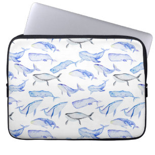 Housse Pour Ordinateur Portable Motif de la baleine bleue Watercolor