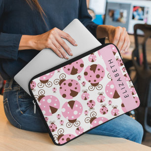 Housse Pour Ordinateur Portable Motif De Ladybugs, Ladybugs Rose, Votre Nom