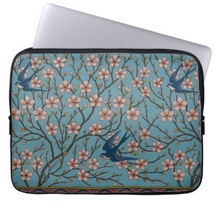 Housse Pour Ordinateur Portable Motif de l'hirondelle florale rétro bleu par Walte