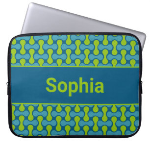 Housse Pour Ordinateur Portable Motif de lien rétro moderne en bleu et vert