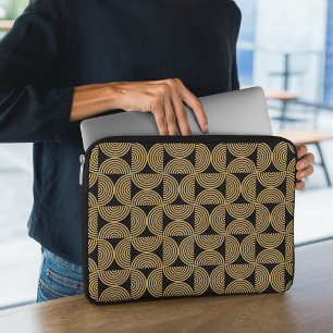 Housse Pour Ordinateur Portable Motif de ligne d'arc noir et or chic