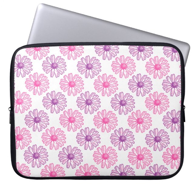 Housse Pour Ordinateur Portable Motif de marguerites violettes et roses (Devant)