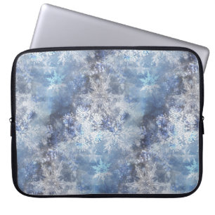 Housse Pour Ordinateur Portable Motif de Noël bleu texturé de glace et de neige