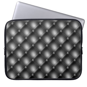 HOUSSE POUR ORDINATEUR PORTABLE MOTIF DE REGARDE EN NOIR ET EN DIAMANT TUFTED