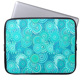 Housse Pour Ordinateur Portable Motif de remous de fractale, nuances de bleu