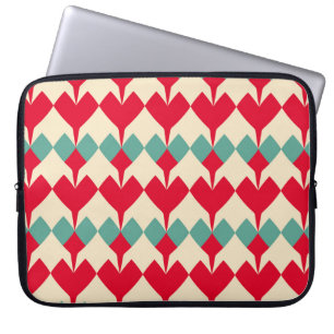 Housse Pour Ordinateur Portable Motif de tuiles de coeurs rouges et bleus à la men