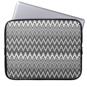 Housse Pour Ordinateur Portable Motif de zigzag géométrique noir et blanc