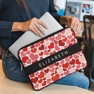 Housse Pour Ordinateur Portable Motif Des Coeurs, Coeurs Rouges, Amour, Votre Nom