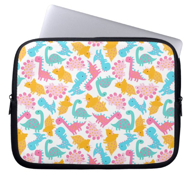 Housse Pour Ordinateur Portable Motif Dinosaur rose et Turquoise (Devant)