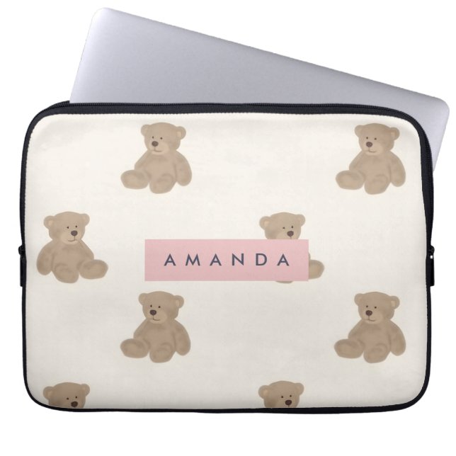 Housse Pour Ordinateur Portable Motif d'ours farci Pastel personnalisé adorable (Devant)